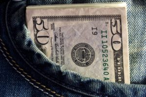 Money on a pants pocket